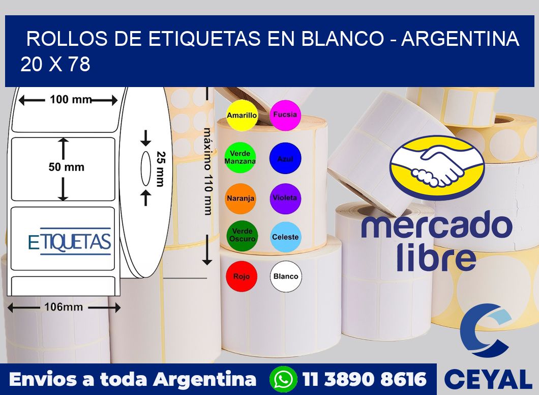 Rollos de etiquetas en blanco - Argentina 20 x 78