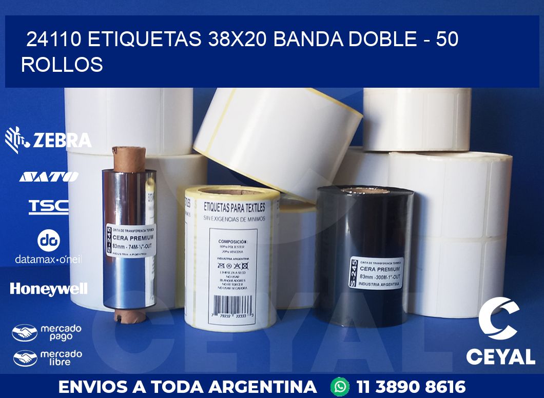 24110 ETIQUETAS 38X20 BANDA DOBLE - 50 ROLLOS