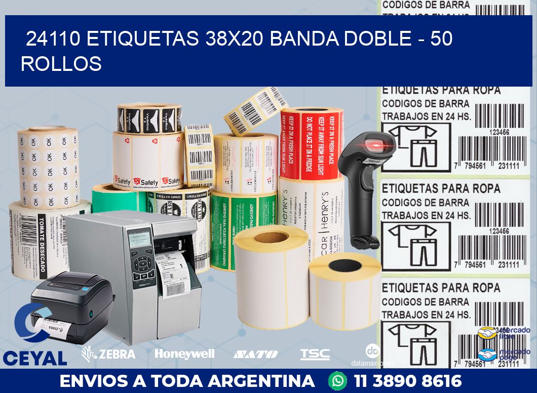 24110 ETIQUETAS 38X20 BANDA DOBLE - 50 ROLLOS