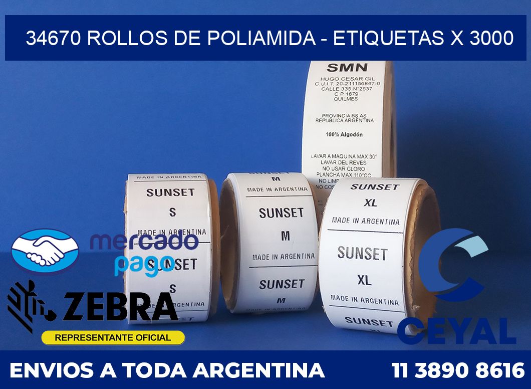 34670 ROLLOS DE POLIAMIDA - ETIQUETAS X 3000