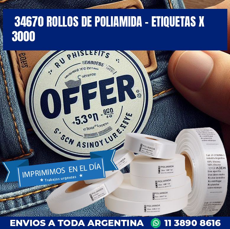 34670 ROLLOS DE POLIAMIDA – ETIQUETAS X 3000