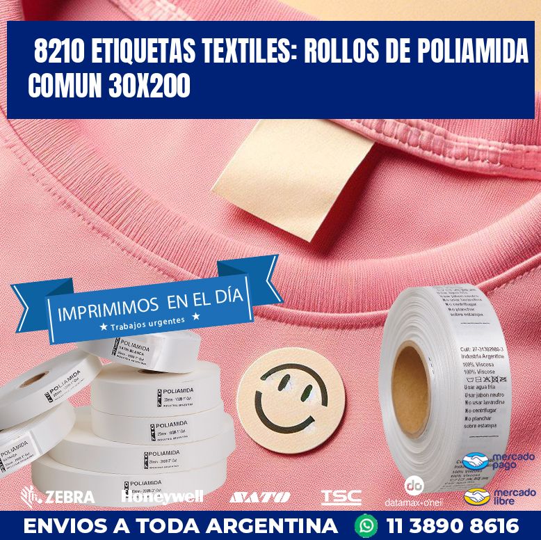 8210 ETIQUETAS TEXTILES: ROLLOS DE POLIAMIDA COMUN 30X200