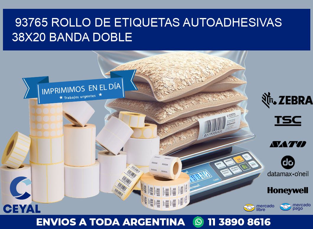 93765 ROLLO DE ETIQUETAS AUTOADHESIVAS 38X20 BANDA DOBLE