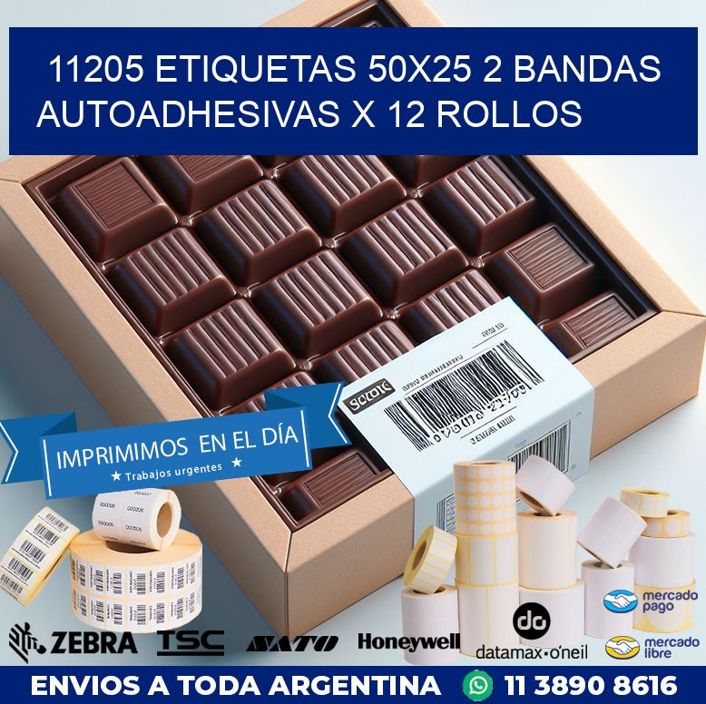 11205 ETIQUETAS 50X25 2 BANDAS AUTOADHESIVAS X 12 ROLLOS