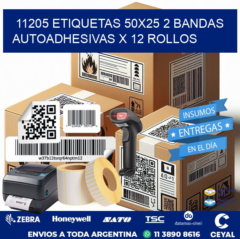 11205 ETIQUETAS 50X25 2 BANDAS AUTOADHESIVAS X 12 ROLLOS