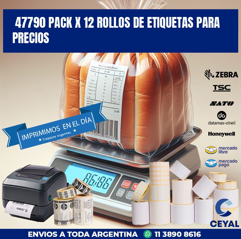 47790 PACK X 12 ROLLOS DE ETIQUETAS PARA PRECIOS