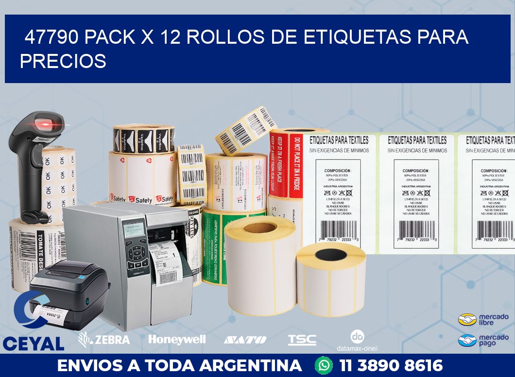 47790 PACK X 12 ROLLOS DE ETIQUETAS PARA PRECIOS