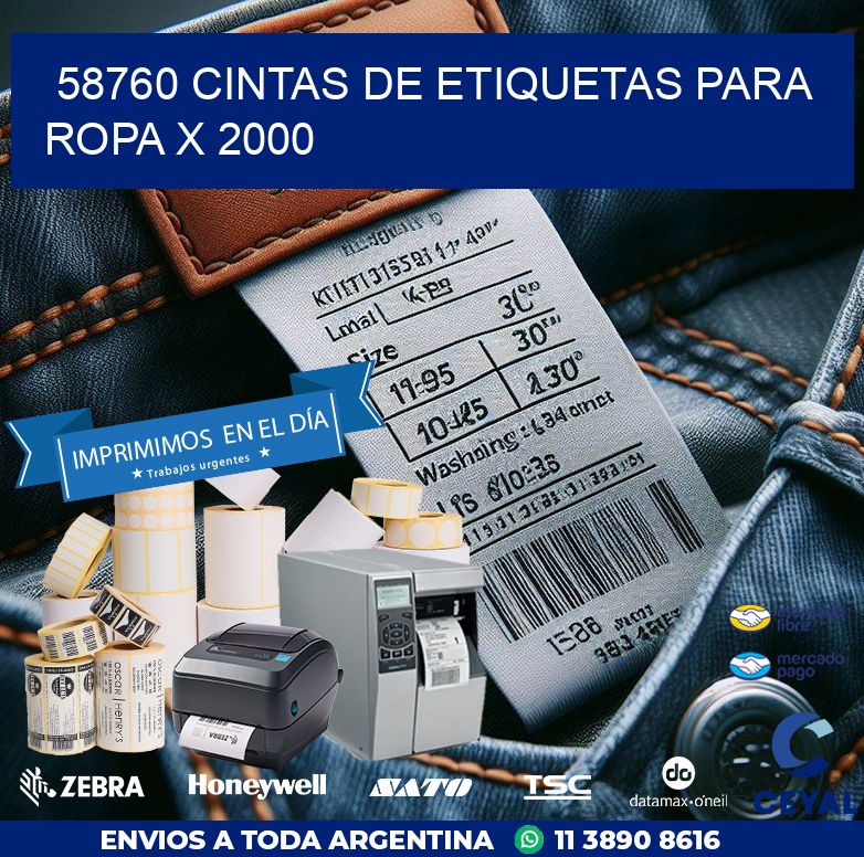 58760 CINTAS DE ETIQUETAS PARA ROPA X 2000