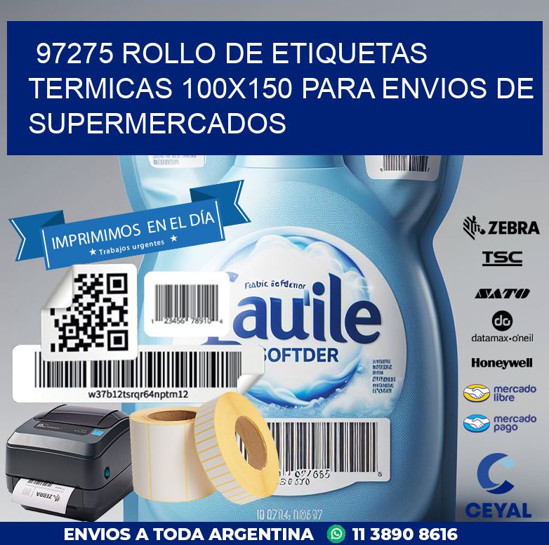 97275 ROLLO DE ETIQUETAS TERMICAS 100X150 PARA ENVIOS DE SUPERMERCADOS