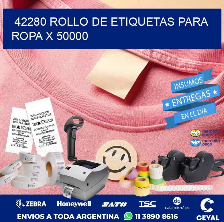 42280 ROLLO DE ETIQUETAS PARA ROPA X 50000