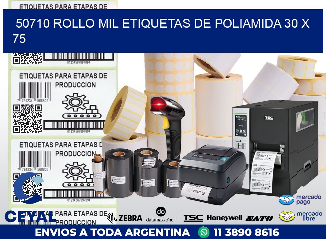 50710 ROLLO MIL ETIQUETAS DE POLIAMIDA 30 X 75