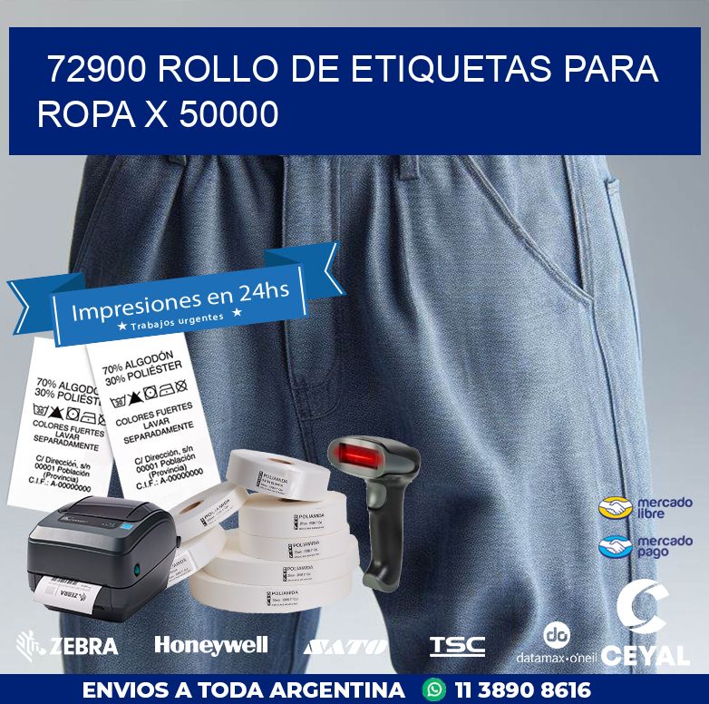 72900 ROLLO DE ETIQUETAS PARA ROPA X 50000