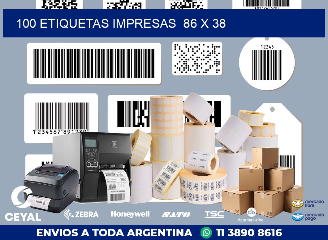 100 ETIQUETAS IMPRESAS  86 x 38