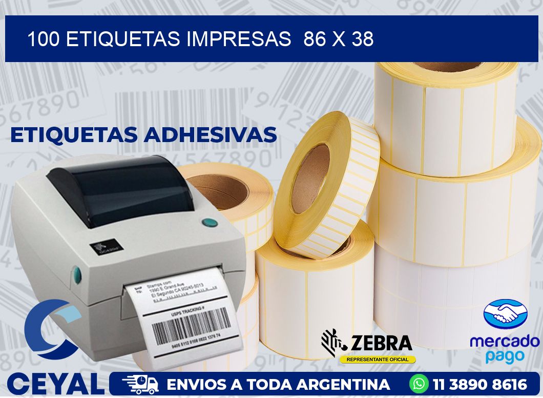 100 ETIQUETAS IMPRESAS  86 x 38