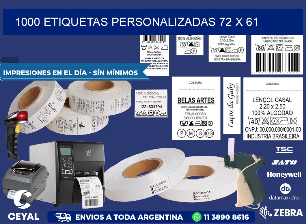 1000 ETIQUETAS PERSONALIZADAS 72 x 61