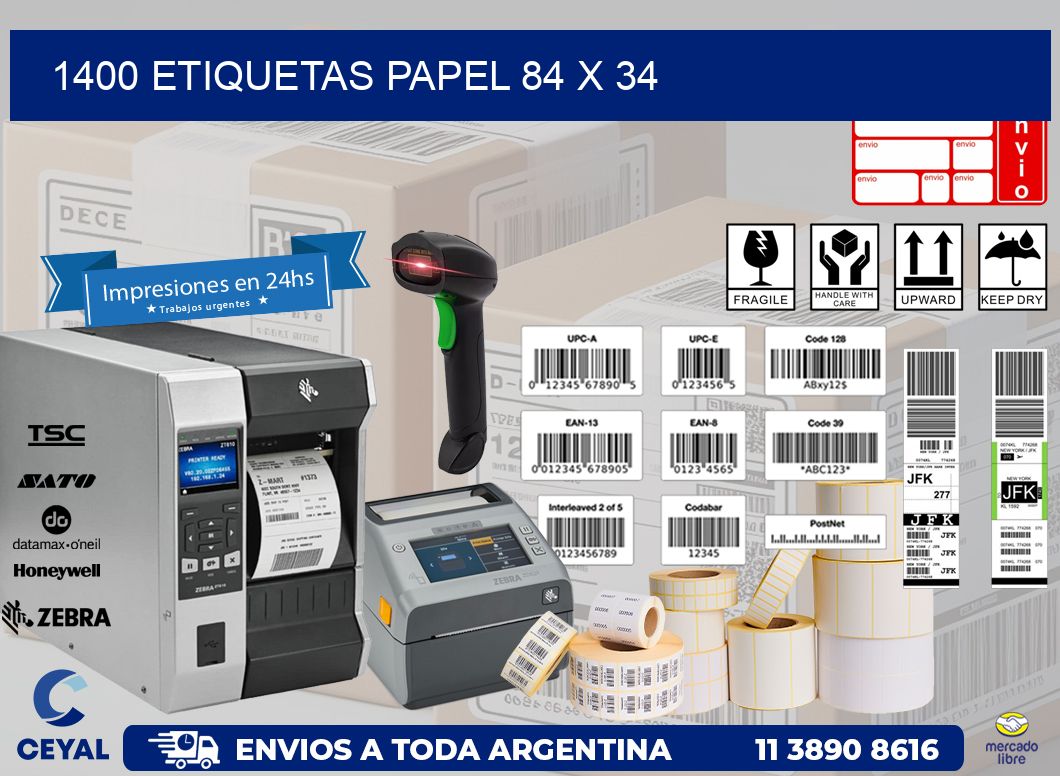 1400 ETIQUETAS PAPEL 84 x 34