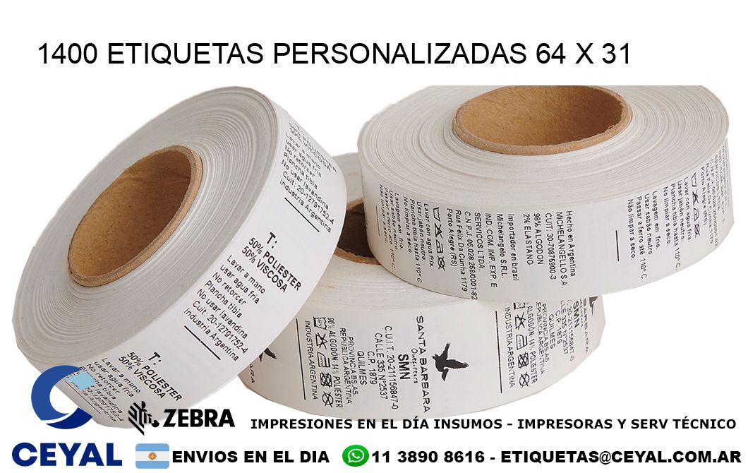 1400 ETIQUETAS PERSONALIZADAS 64 x 31