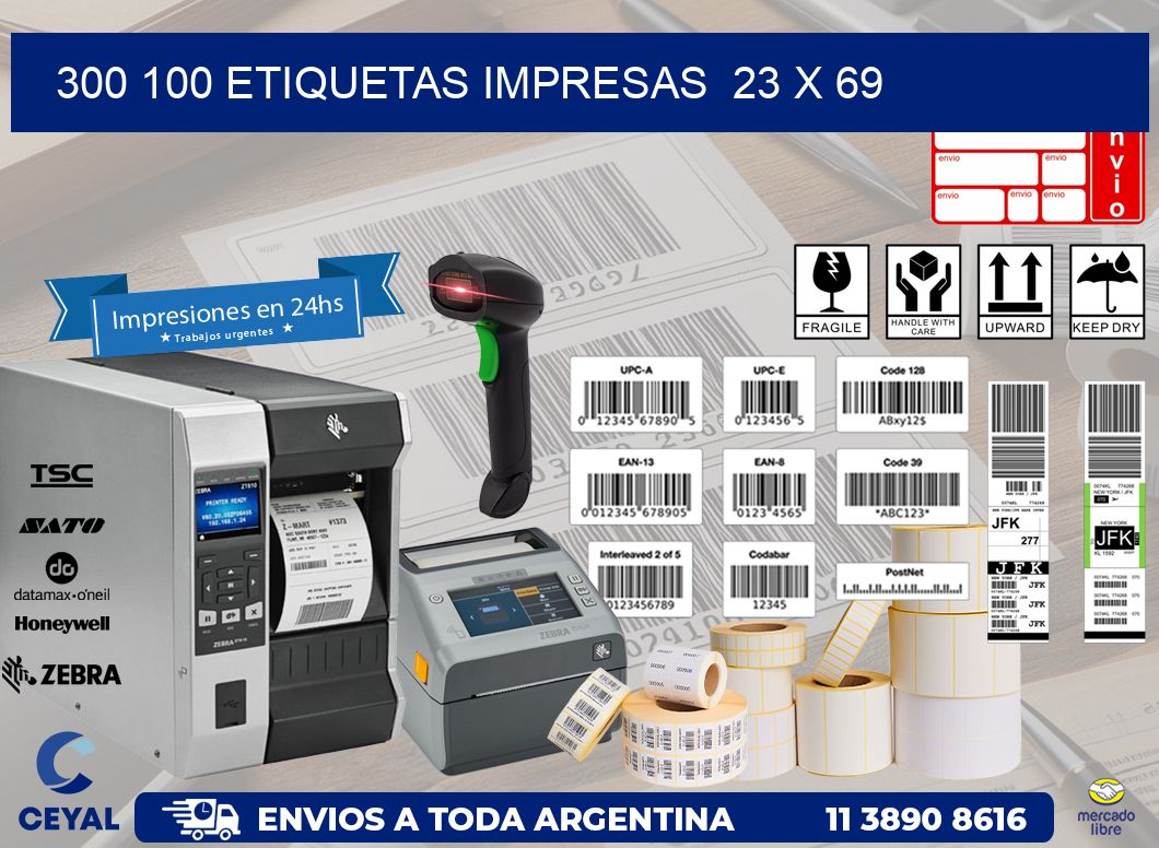 300 100 ETIQUETAS IMPRESAS  23 x 69