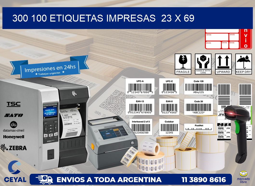 300 100 ETIQUETAS IMPRESAS  23 x 69