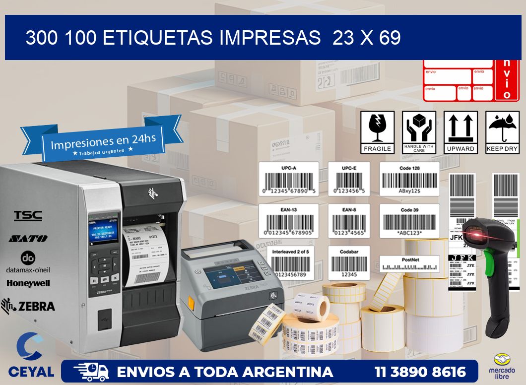 300 100 ETIQUETAS IMPRESAS  23 x 69