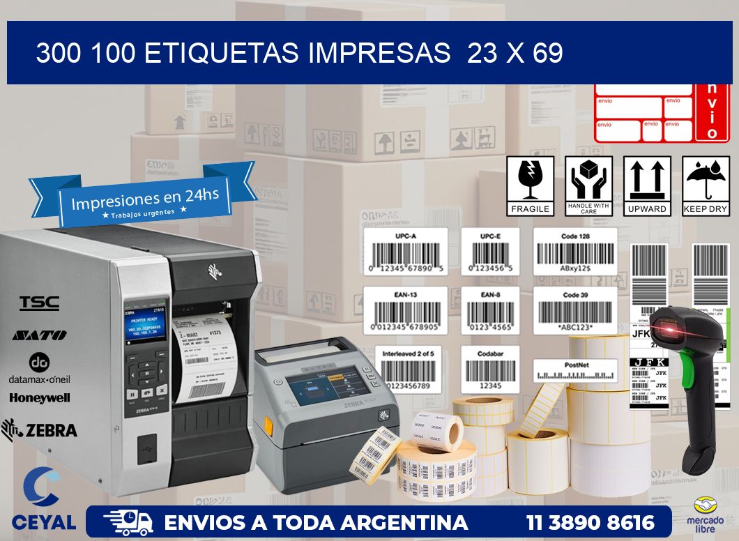 300 100 ETIQUETAS IMPRESAS  23 x 69