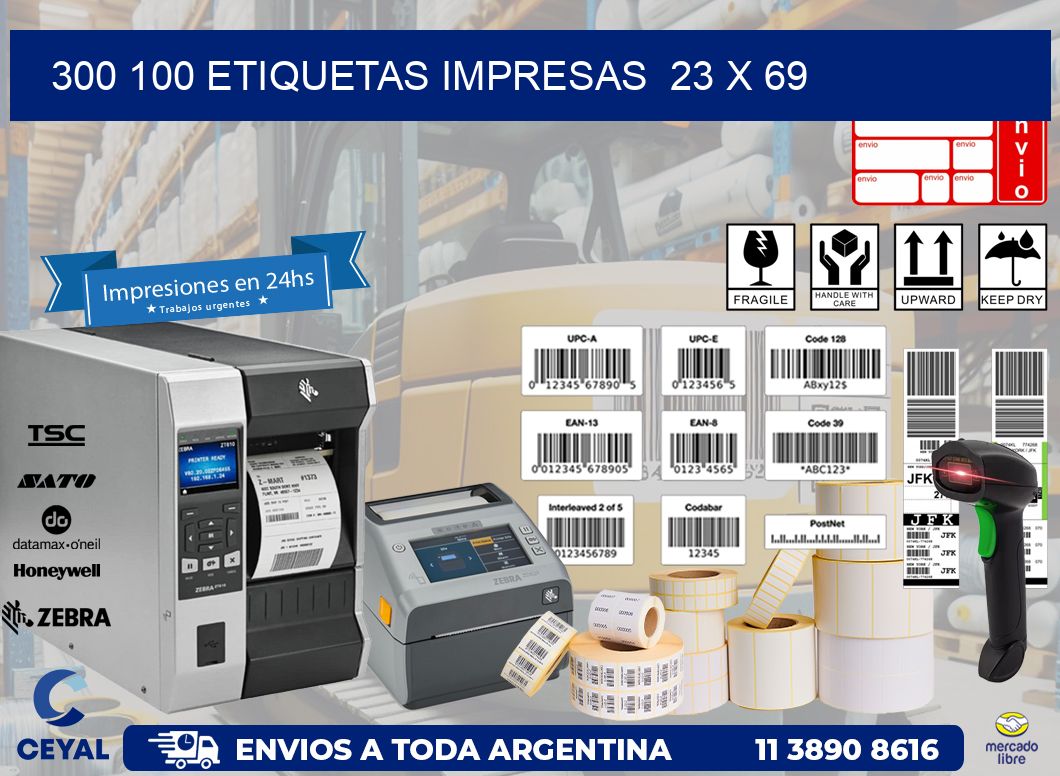 300 100 ETIQUETAS IMPRESAS  23 x 69