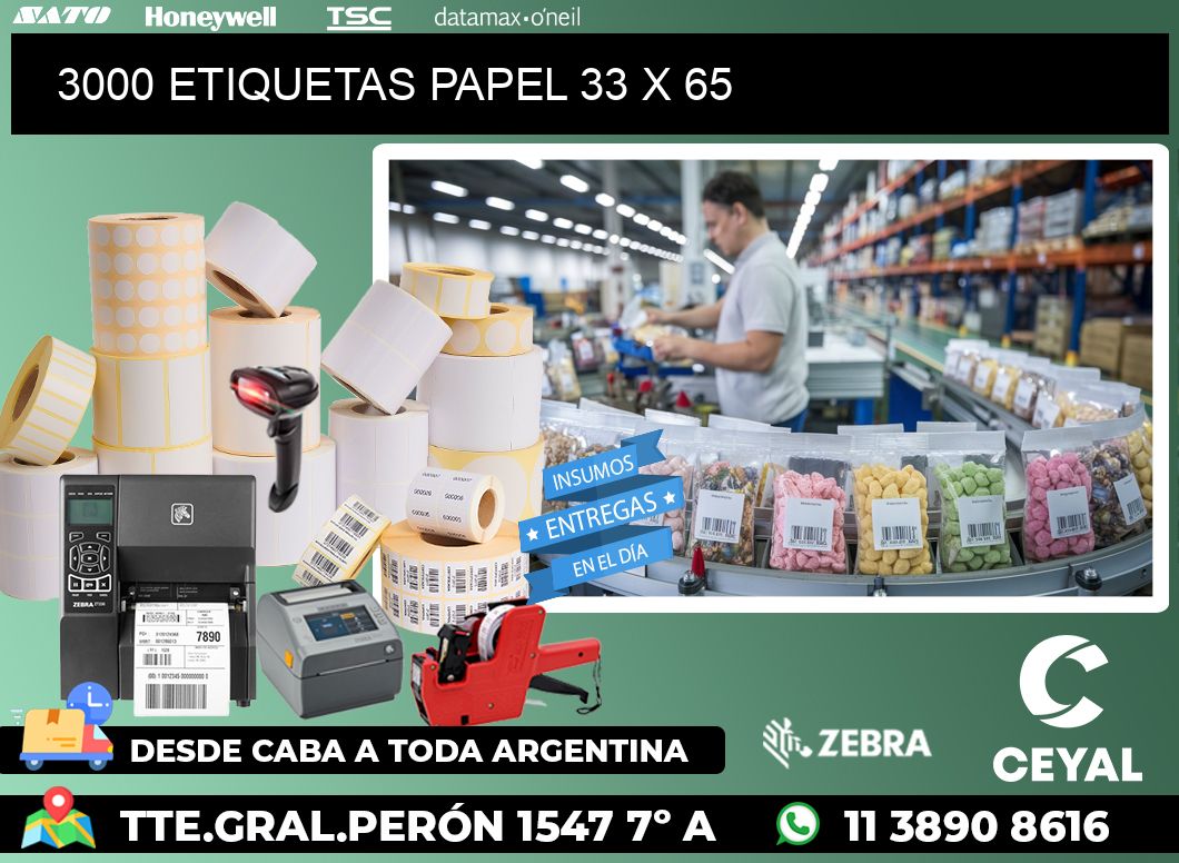 3000 ETIQUETAS PAPEL 33 x 65