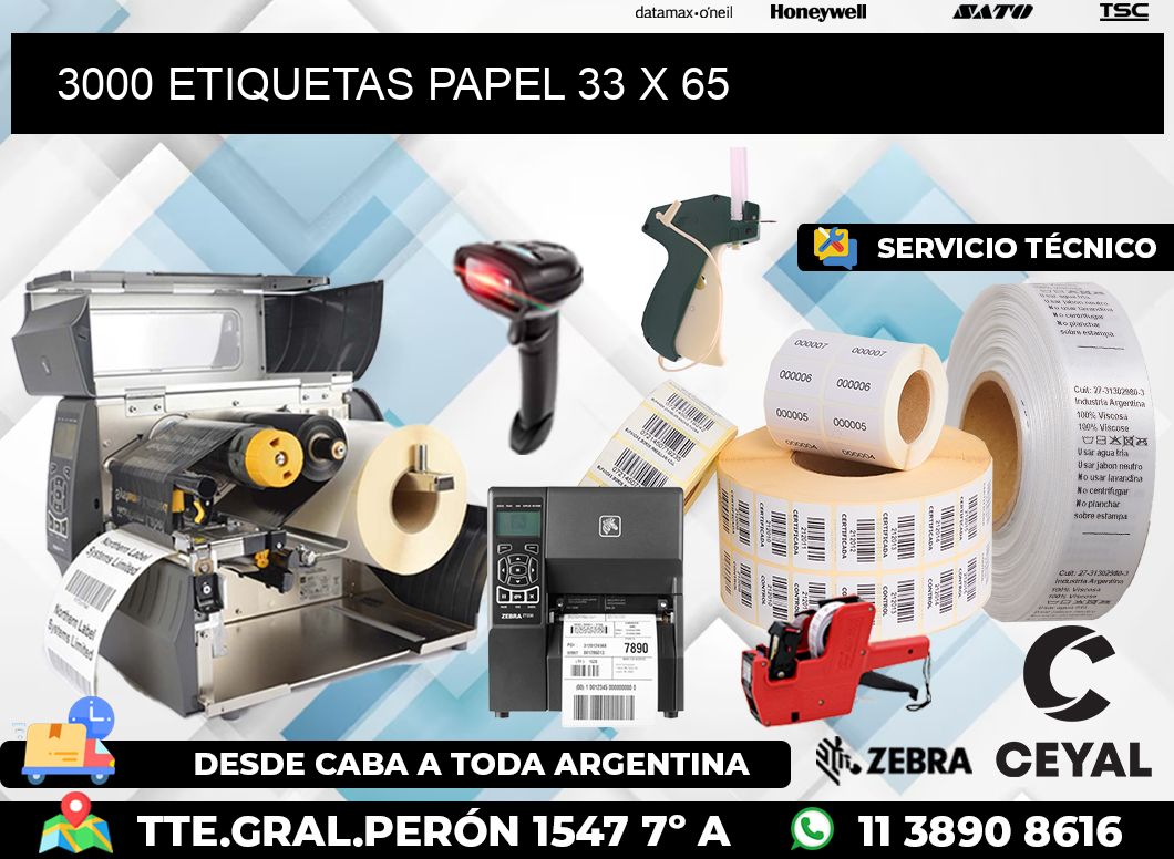 3000 ETIQUETAS PAPEL 33 x 65