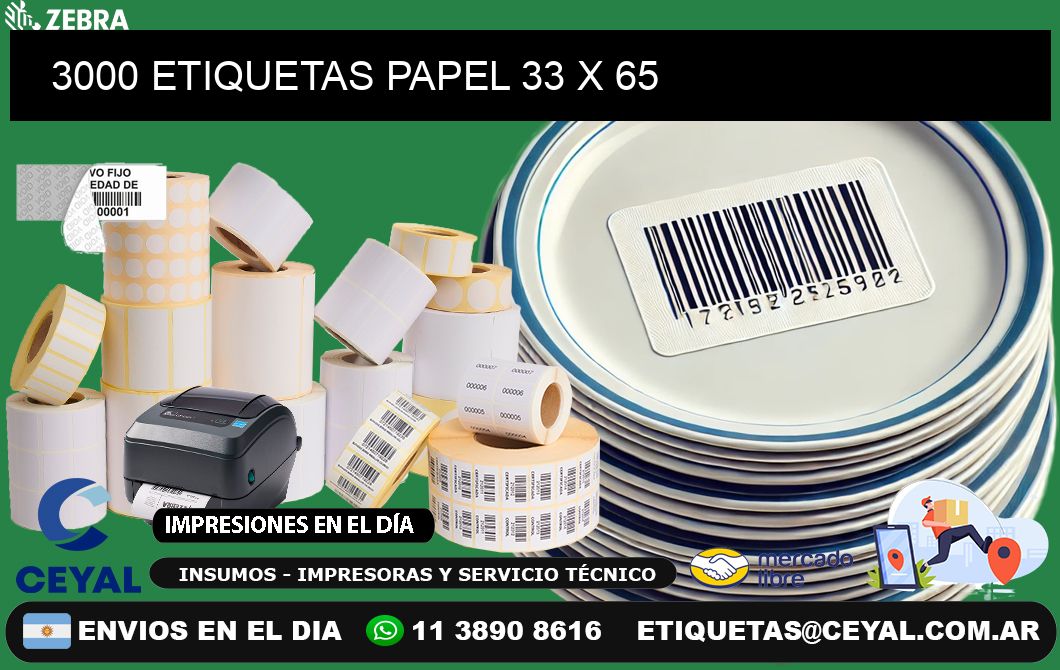 3000 ETIQUETAS PAPEL 33 x 65