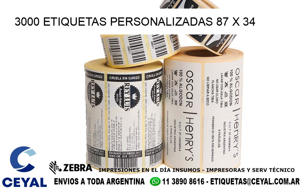 3000 ETIQUETAS PERSONALIZADAS 87 x 34