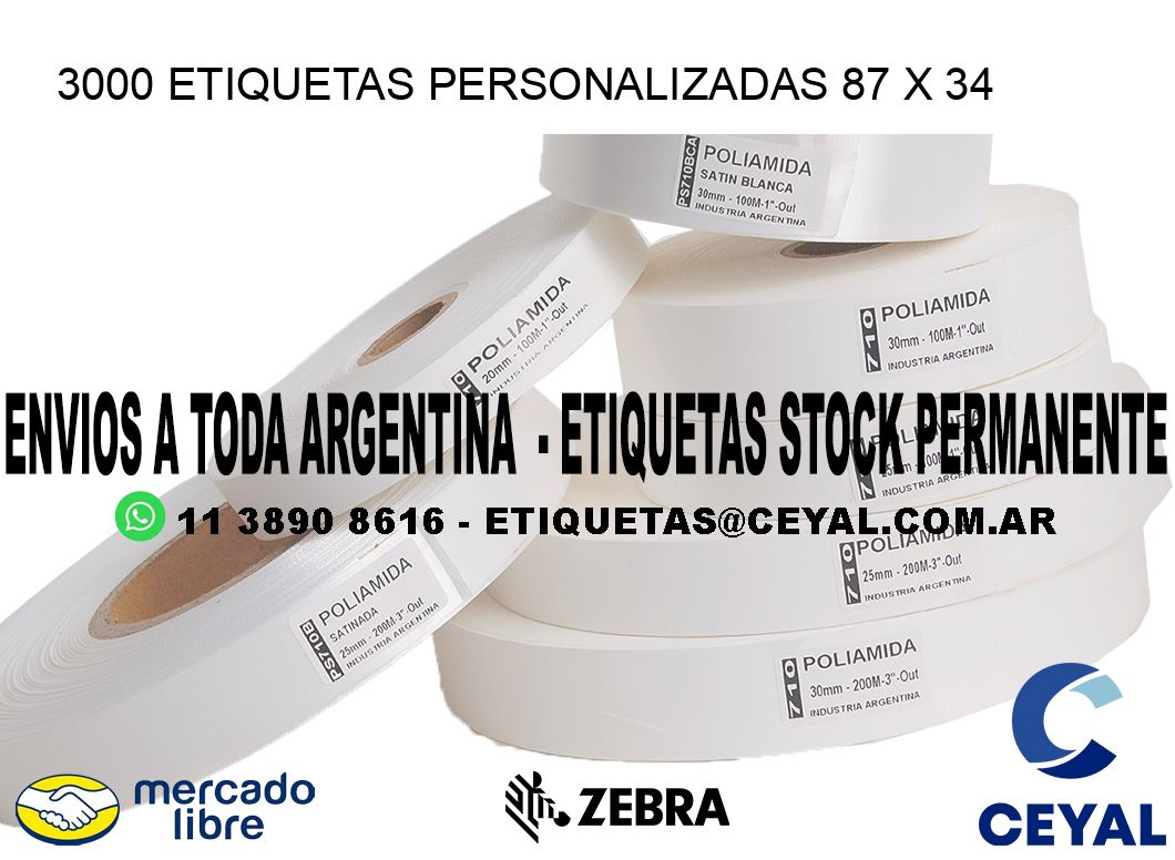 3000 ETIQUETAS PERSONALIZADAS 87 x 34