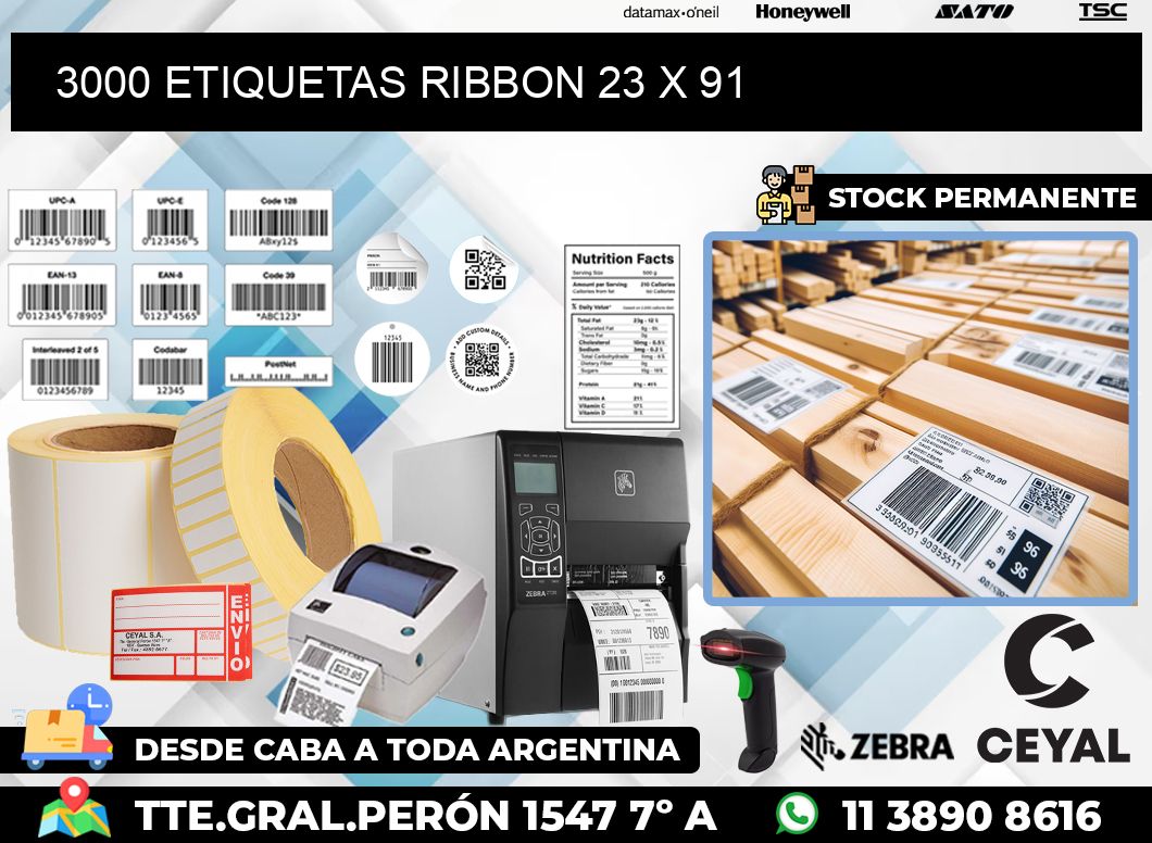 3000 ETIQUETAS RIBBON 23 x 91