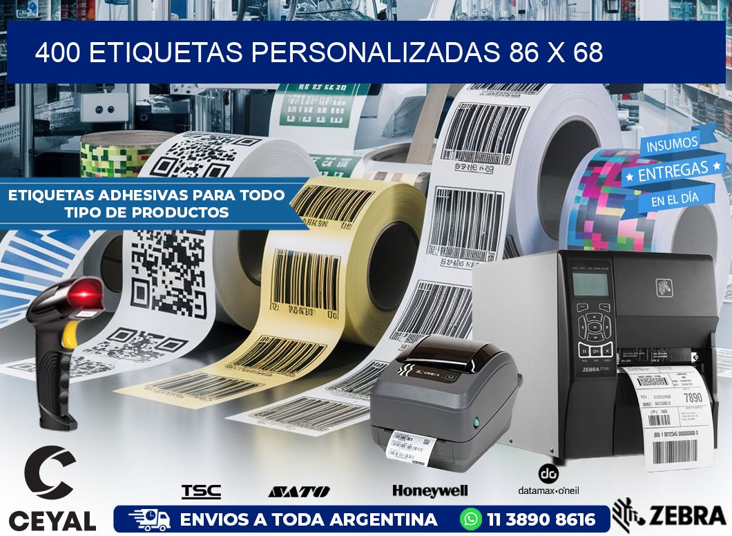 400 ETIQUETAS PERSONALIZADAS 86 x 68