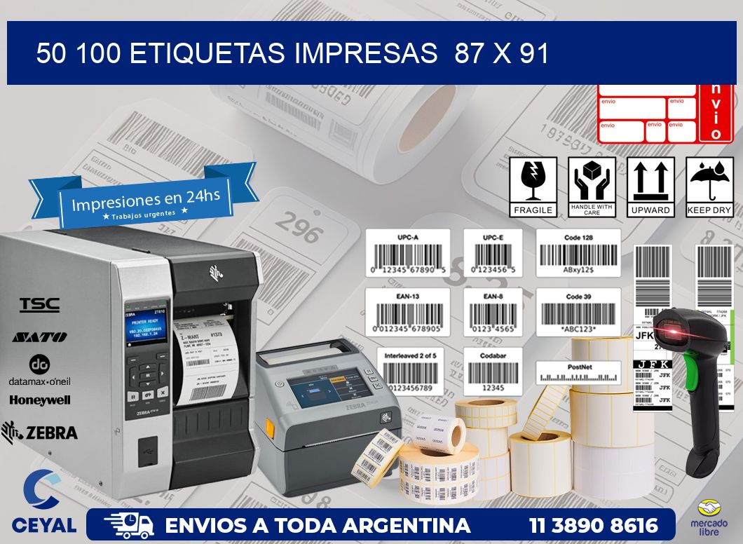 50 100 ETIQUETAS IMPRESAS  87 x 91