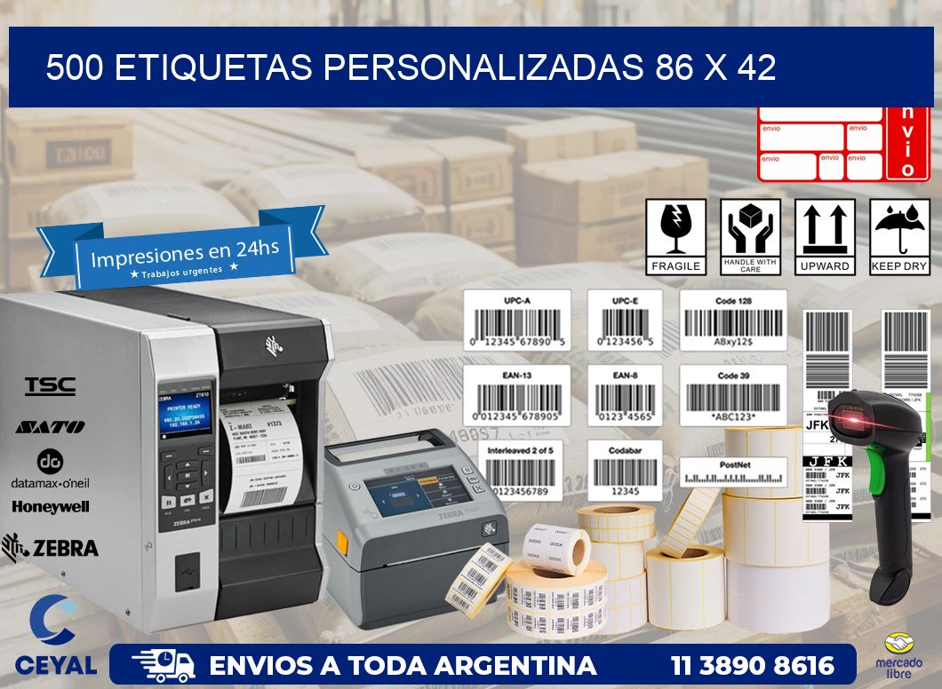 500 ETIQUETAS PERSONALIZADAS 86 x 42