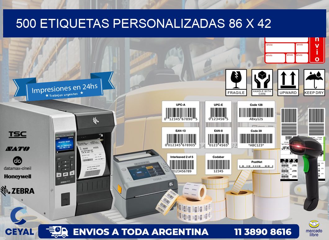 500 ETIQUETAS PERSONALIZADAS 86 x 42