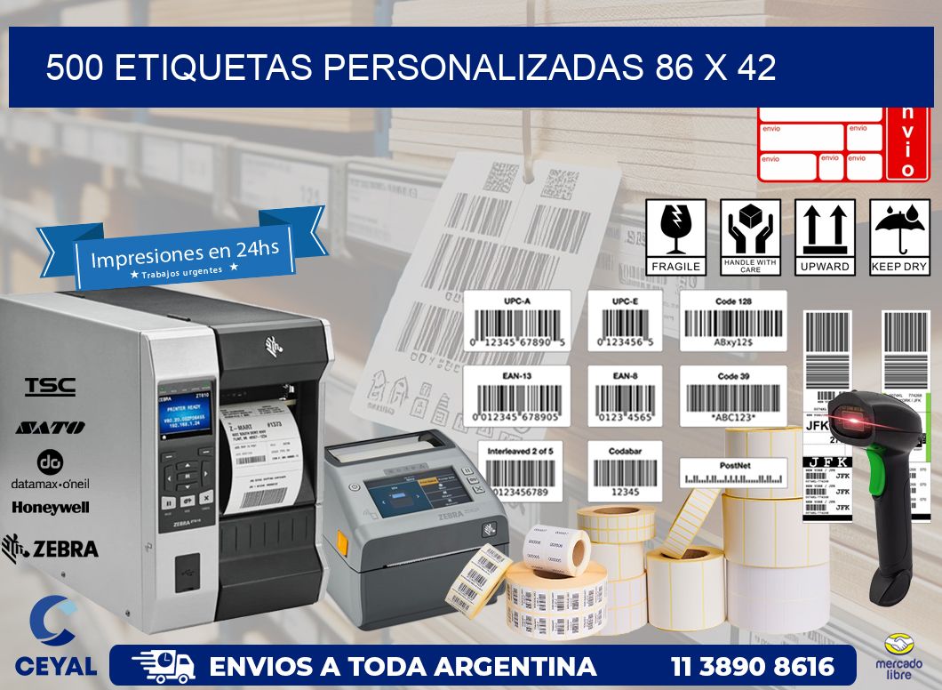 500 ETIQUETAS PERSONALIZADAS 86 x 42