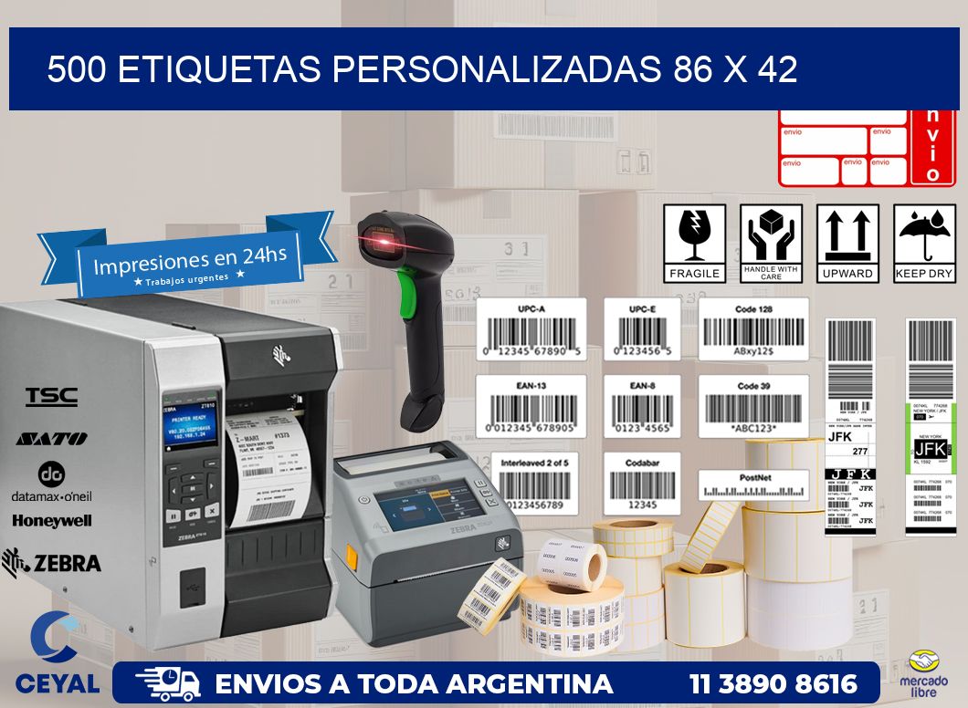 500 ETIQUETAS PERSONALIZADAS 86 x 42