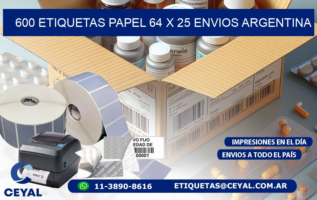 600 ETIQUETAS PAPEL 64 x 25 ENVIOS ARGENTINA