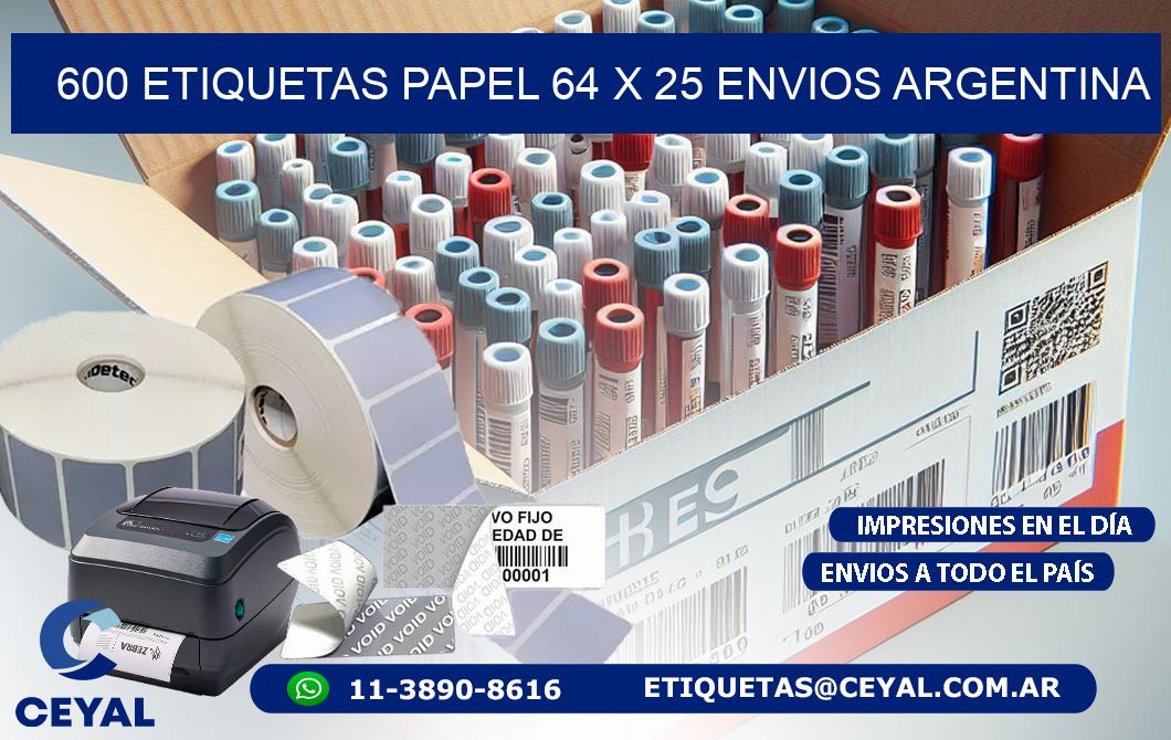 600 ETIQUETAS PAPEL 64 x 25 ENVIOS ARGENTINA