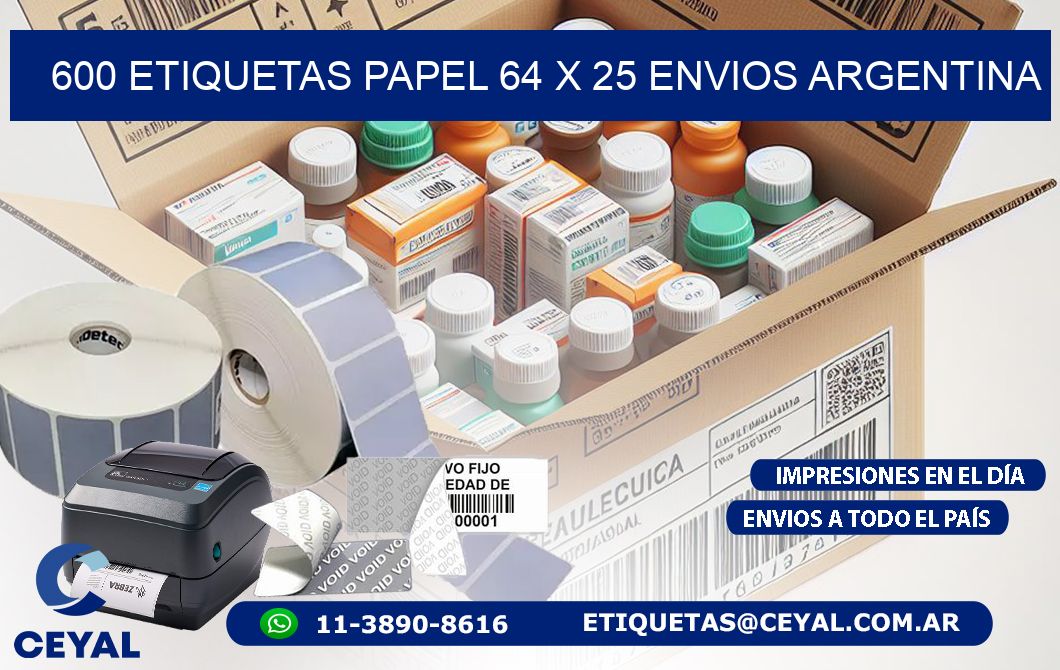 600 ETIQUETAS PAPEL 64 x 25 ENVIOS ARGENTINA