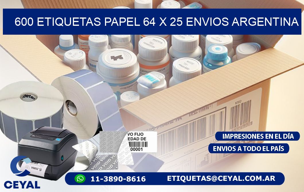 600 ETIQUETAS PAPEL 64 x 25 ENVIOS ARGENTINA