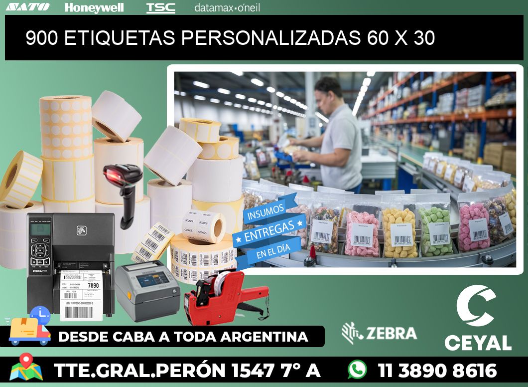 900 ETIQUETAS PERSONALIZADAS 60 x 30