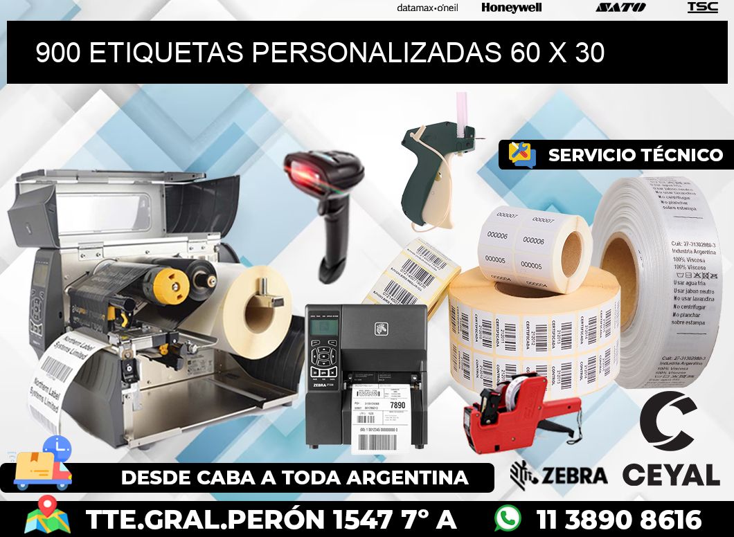 900 ETIQUETAS PERSONALIZADAS 60 x 30