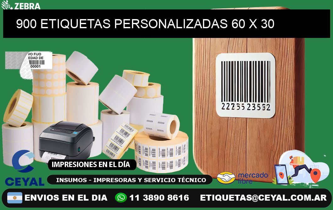 900 ETIQUETAS PERSONALIZADAS 60 x 30