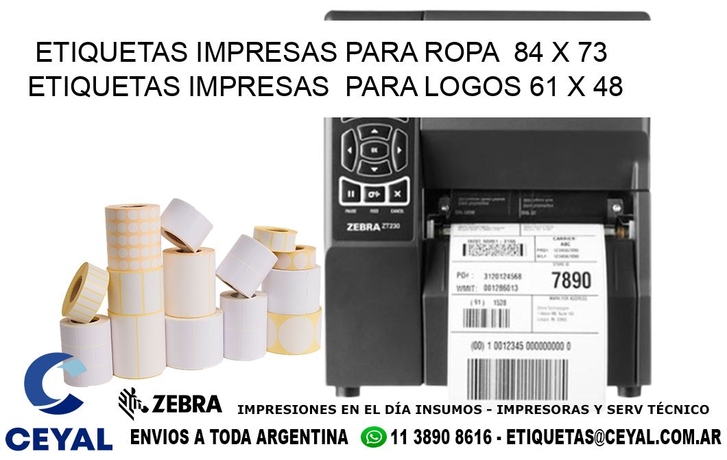 ETIQUETAS IMPRESAS PARA ROPA  84 x 73 ETIQUETAS IMPRESAS  PARA LOGOS 61 x 48