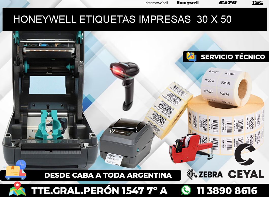 HONEYWELL ETIQUETAS IMPRESAS  30 x 50