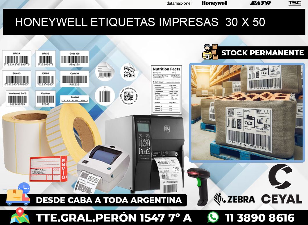 HONEYWELL ETIQUETAS IMPRESAS  30 x 50