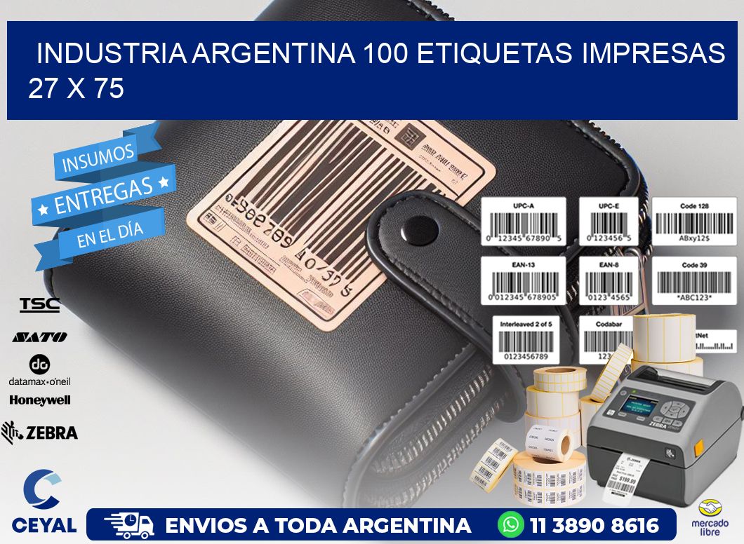 INDUSTRIA ARGENTINA 100 ETIQUETAS IMPRESAS  27 x 75