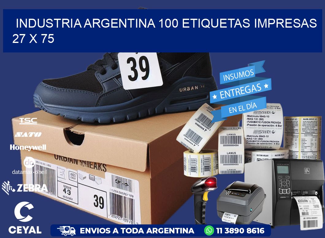 INDUSTRIA ARGENTINA 100 ETIQUETAS IMPRESAS  27 x 75